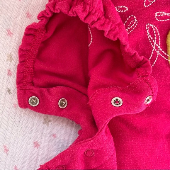 ⭒ 18-24M Little Tikes Pink Embroidered Flower Romper Ruffles Patches Buttons ⭒ - Picture 6 of 14